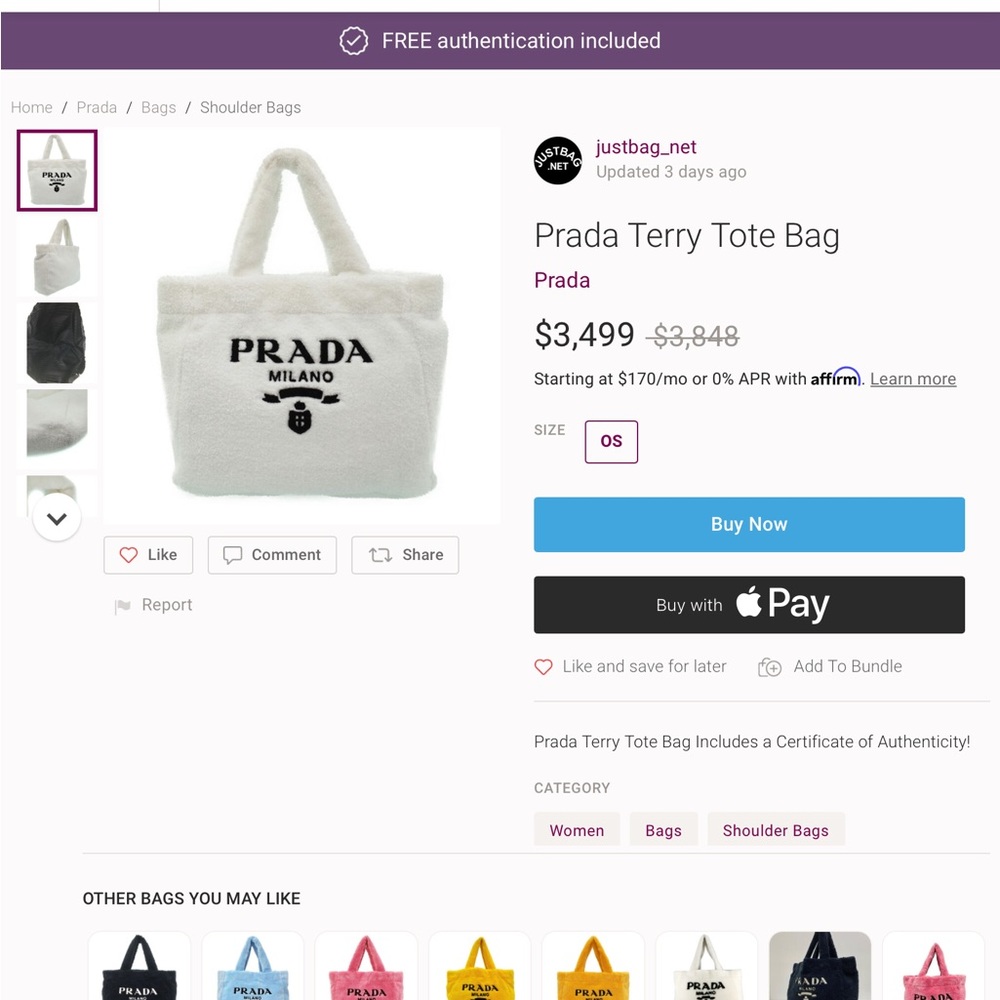 Prada White Fleece Tote Bag - Picture 10 of 13